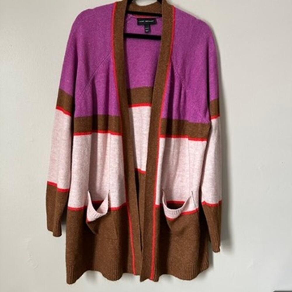 Lane Bryant Cardigan Sweater Plus 22 Stripe Open Front Preppy Workwear Twee
